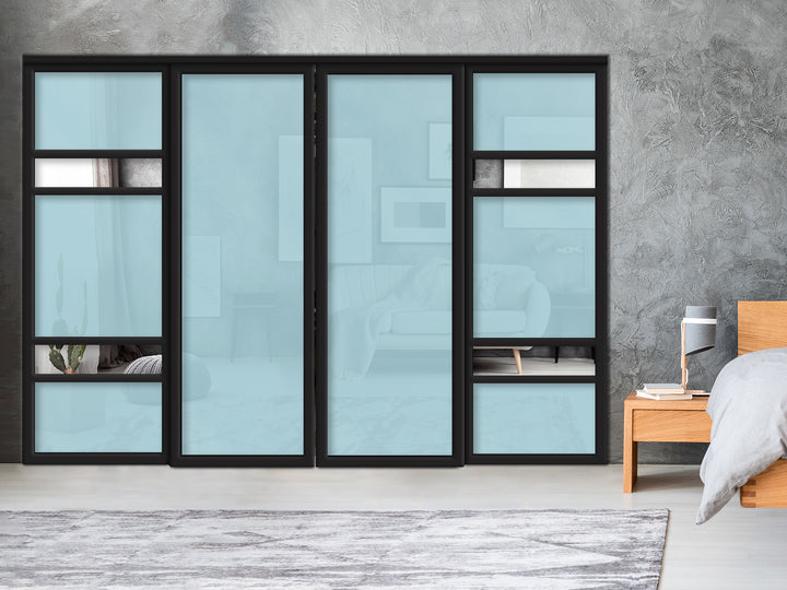 Sliding Bypass Closet Door with Glass & Mirror Panel Inserts MBS4 -0552 - DoorDiscounter