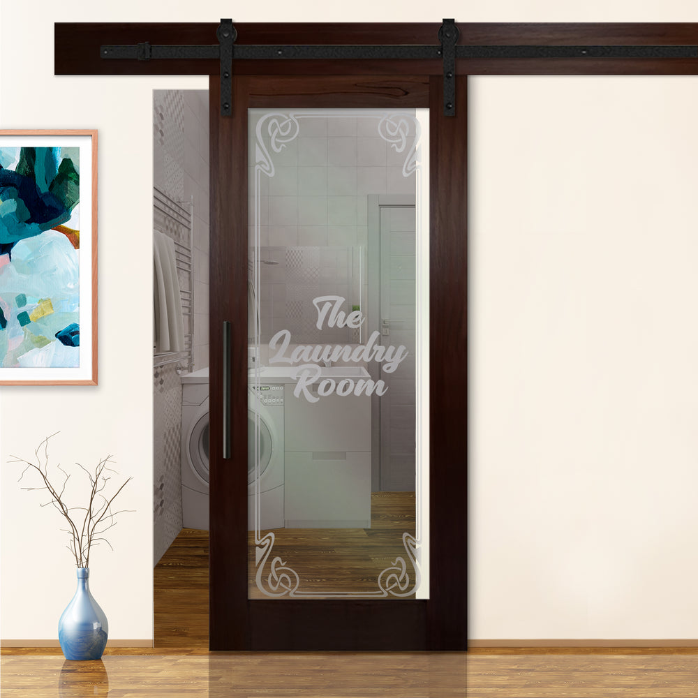 Sliding Barn Door with Frosted Design SBDF - 1321 - DoorDiscounter