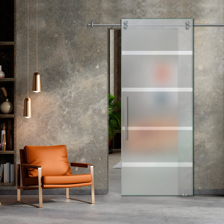 SLIDING GLASS BARN DOOR WITH FROSTED DESIGNS V2000 SGF1 - 0628 - DoorDiscounter