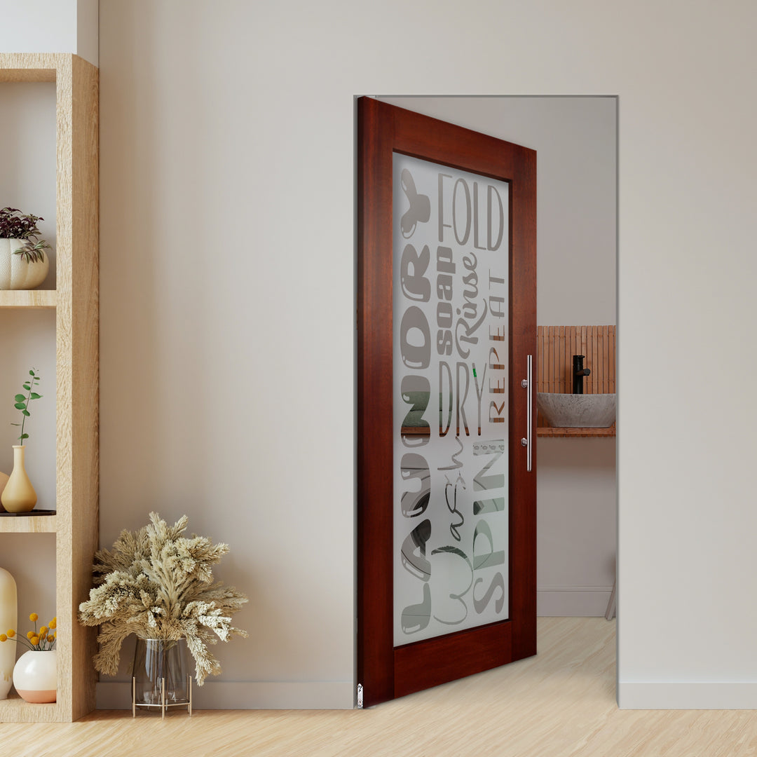 Self Closing Pivot Wooden Glass Door with Laundry Design Pwgd - 0429