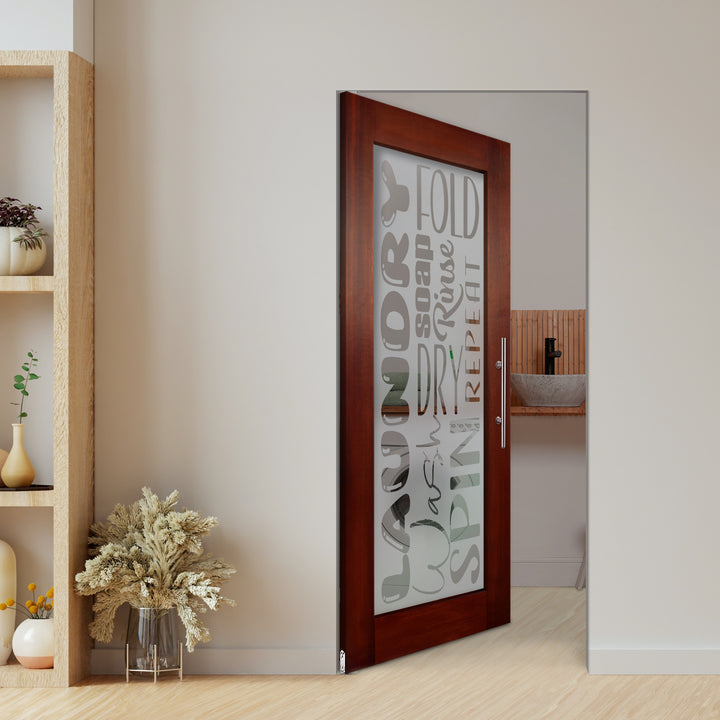 Self Closing Pivot Wooden Glass Door with Laundry Design Pwgd - 0429