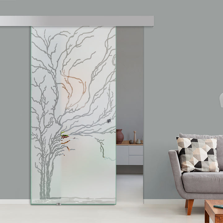 Sliding Glass Door with Floral Design Alu100 Sgbd - 0414 - DoorDiscounter