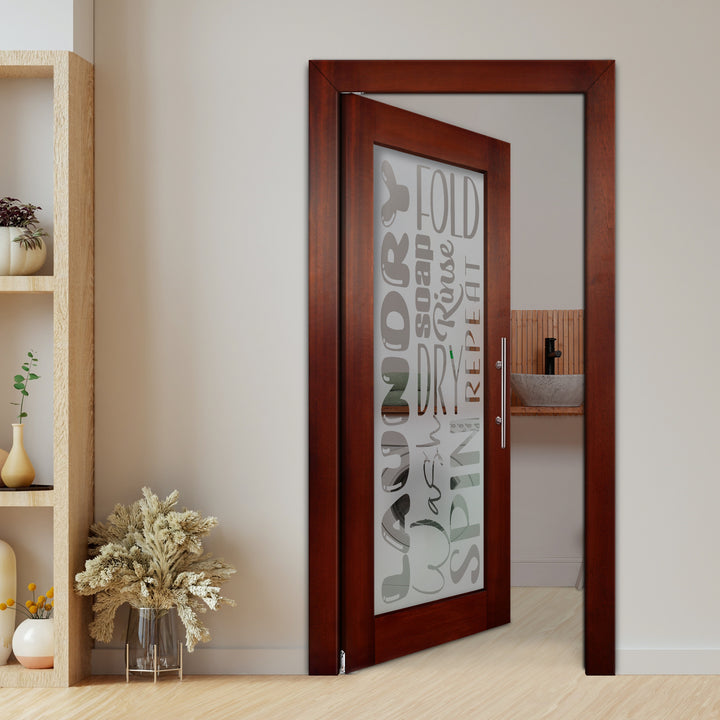 Self Closing Pivot Wooden Glass Door with Laundry Design Pwgd - 0429