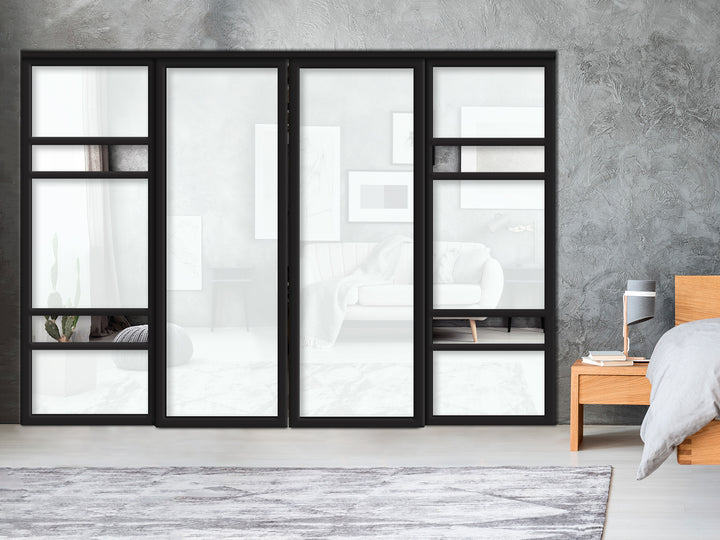 Sliding Bypass Closet Door with Glass & Mirror Panel Inserts MBS4 -0557 - DoorDiscounter