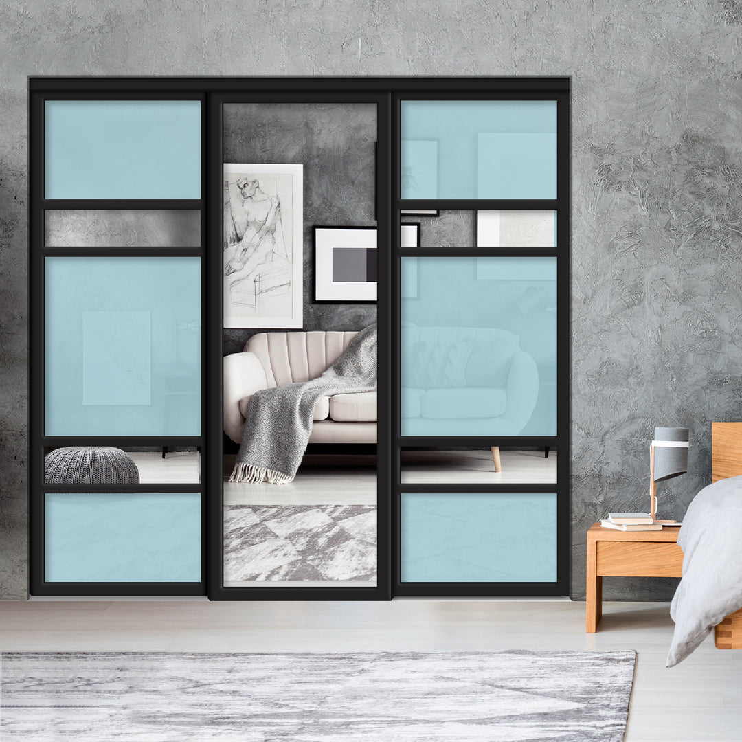 Sliding Bypass Closet Door with Glass & Mirror Panel Inserts MBSD - 0538 - DoorDiscounter