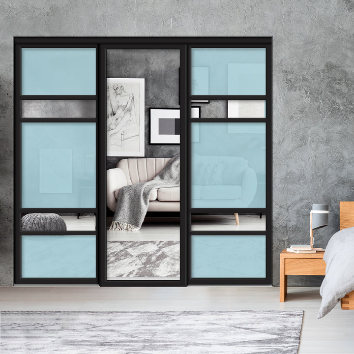 Sliding Bypass Closet Door with Glass & Mirror Panel Inserts MBSD - 0538 - DoorDiscounter