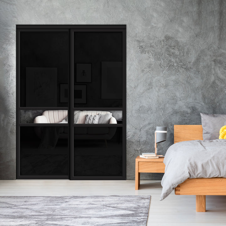 Sliding Bypass Closet Door with Glass & Mirror Panel Inserts MBS2 - 0728 - DoorDiscounter