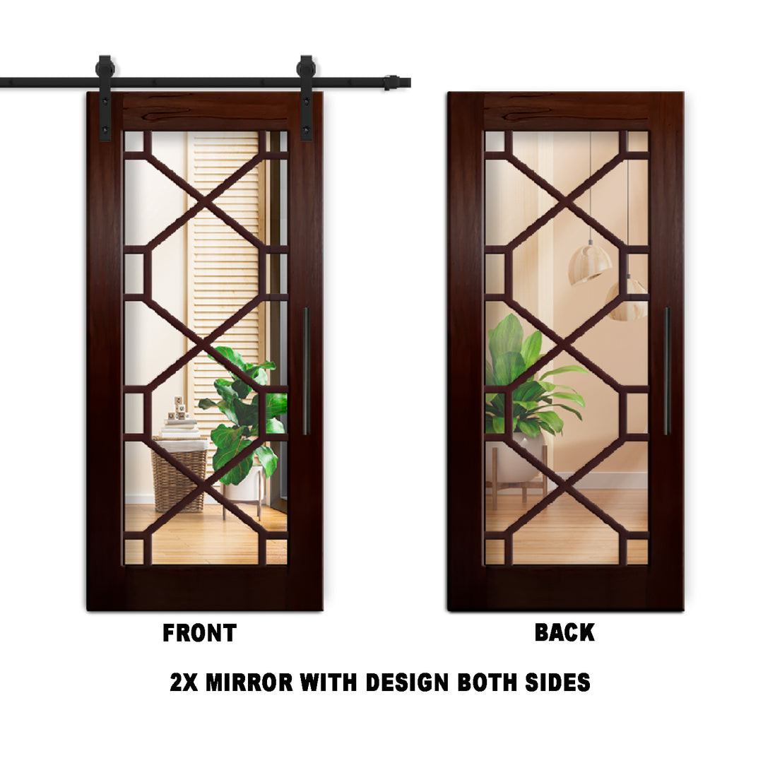 18 LITE SOLID WOOD SLIDING BARN DOOR WITH MIRROR PANEL SWSD - 1199 - DoorDiscounter