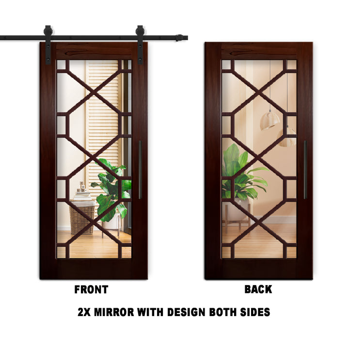 18 LITE SOLID WOOD SLIDING BARN DOOR WITH MIRROR PANEL SWSD - 1199 - DoorDiscounter