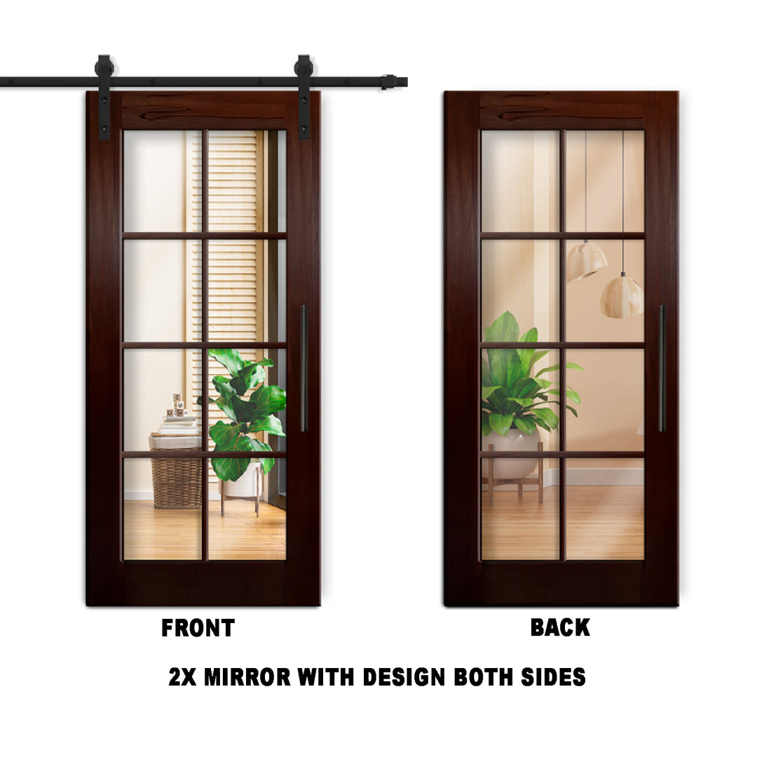 8 LITE SOLID WOOD SLIDING BARN DOOR WITH MIRROR PANEL SWSD - 1193 - DoorDiscounter