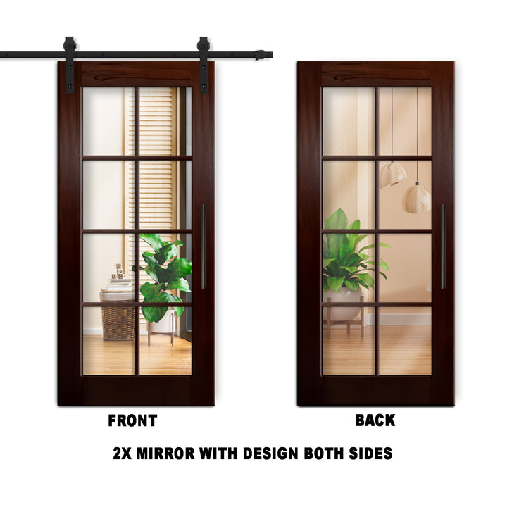 8 LITE SOLID WOOD SLIDING BARN DOOR WITH MIRROR PANEL SWSD - 1193 - DoorDiscounter