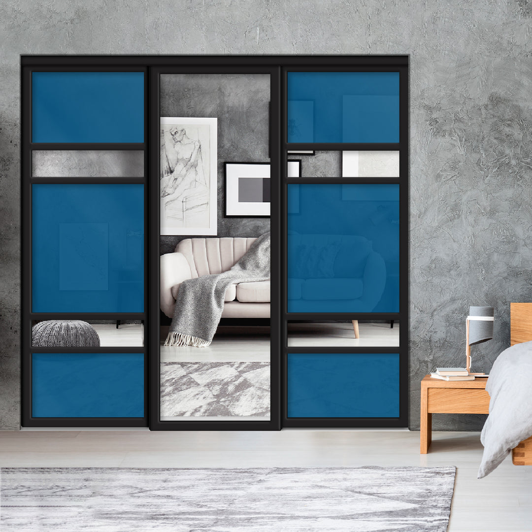 Sliding Bypass Closet Door with Glass & Mirror Panel Inserts MBSD - 0542 - DoorDiscounter