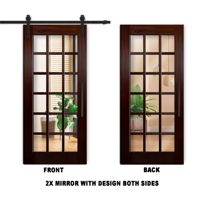 18 LITE SOLID WOOD SLIDING BARN DOOR WITH MIRROR PANEL SWSD - 1195 - DoorDiscounter