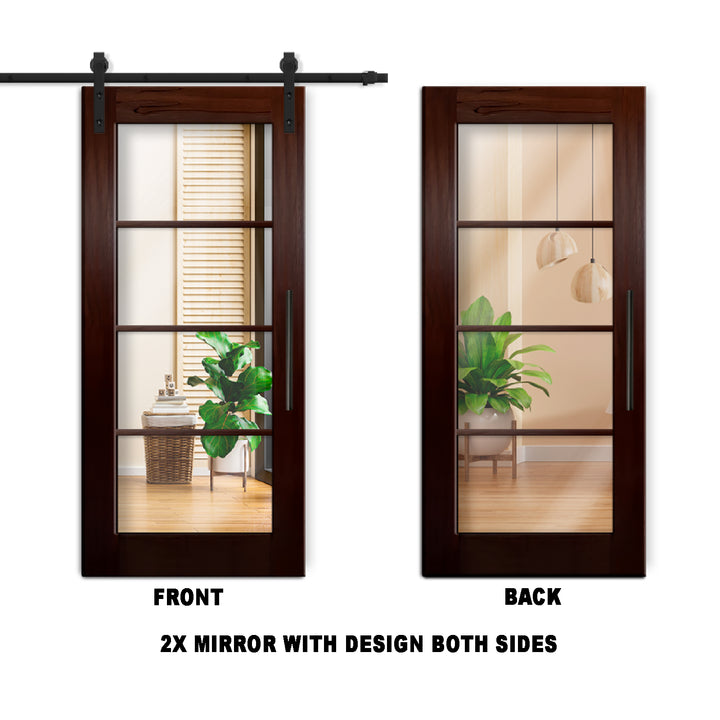 4 LITE SOLID WOOD SLIDING BARN DOOR WITH MIRROR PANEL SWSD - 1181 - DoorDiscounter
