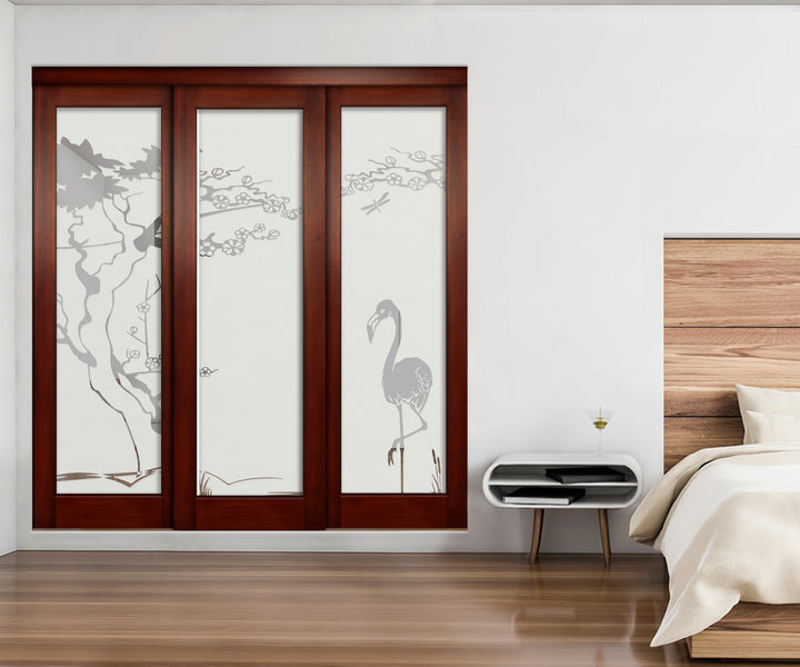 3 Leaf Sliding Bypass Closet Door with Frosted Panel Mec3 - 0185