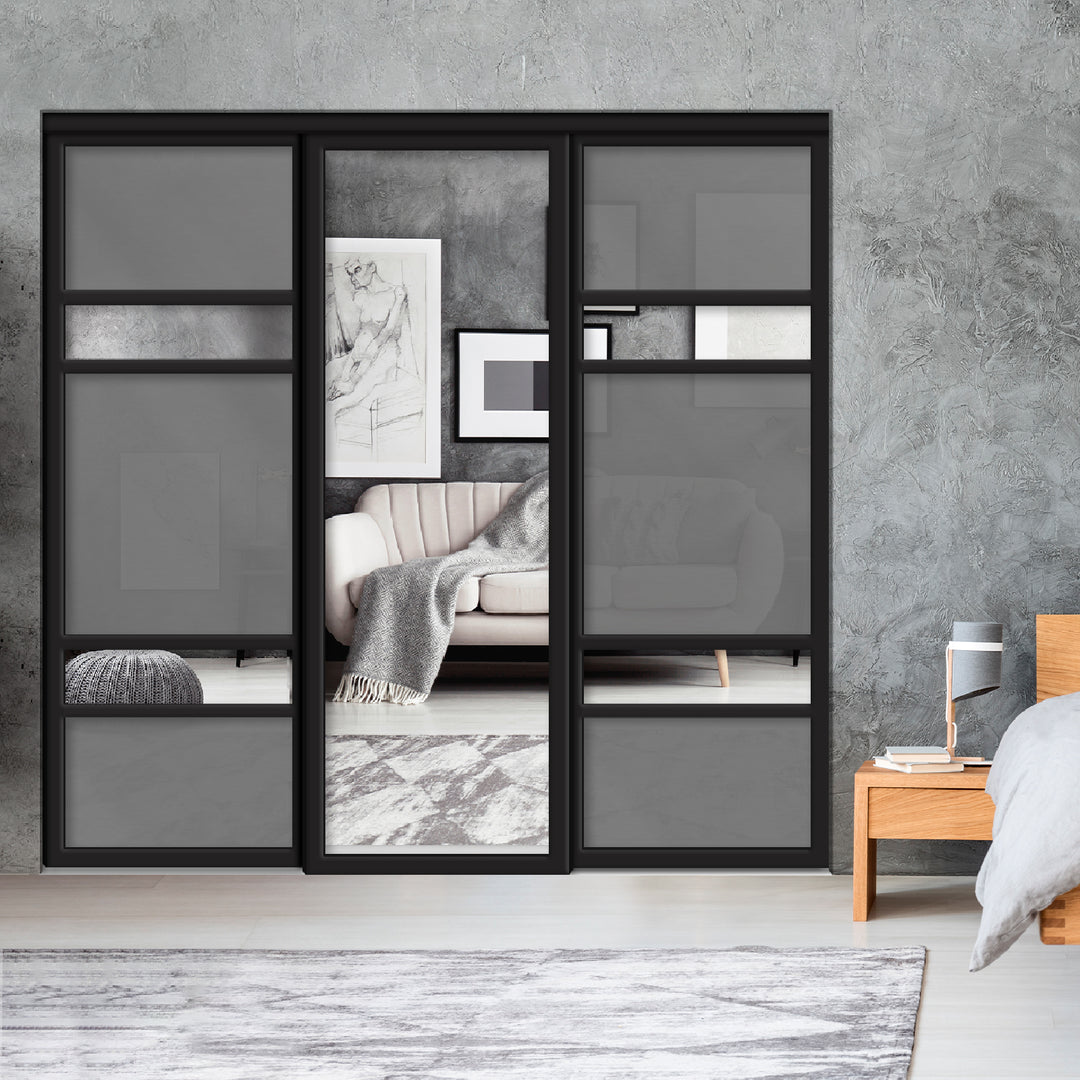 Sliding Bypass Closet Door with Glass & Mirror Panel Inserts MBSD - 0541 - DoorDiscounter