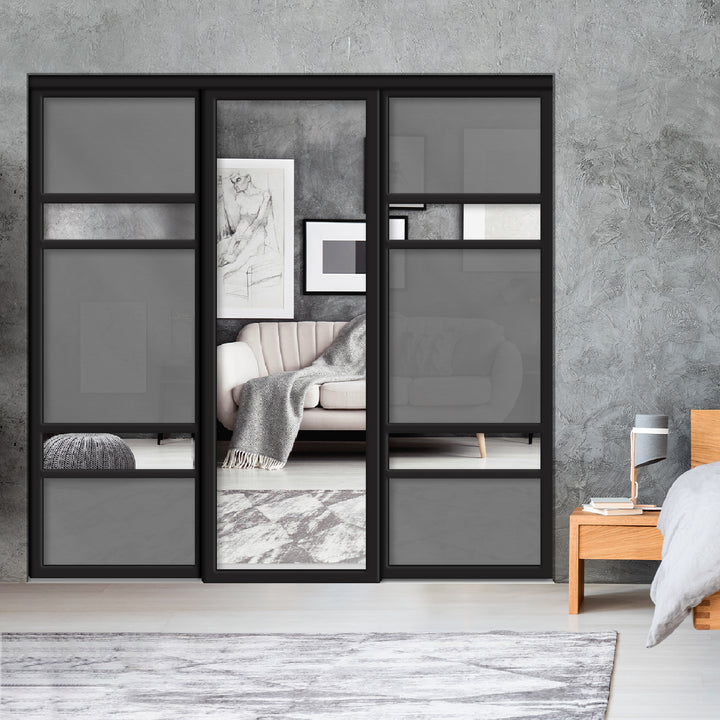 Sliding Bypass Closet Door with Glass & Mirror Panel Inserts MBSD - 0541 - DoorDiscounter