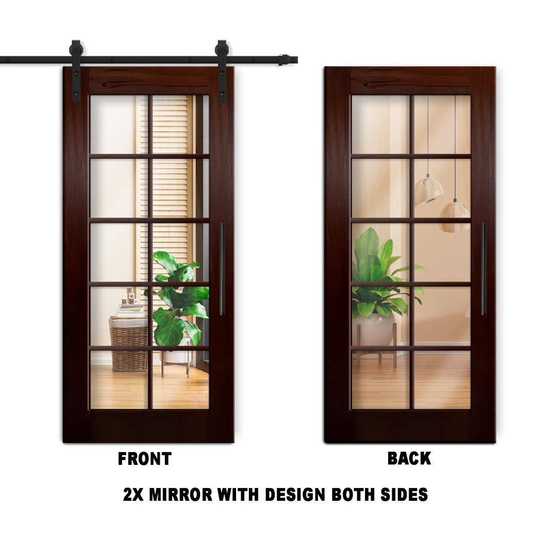10 LITE SOLID WOOD SLIDING BARN DOOR WITH MIRROR PANEL SWSD - 1191 - DoorDiscounter
