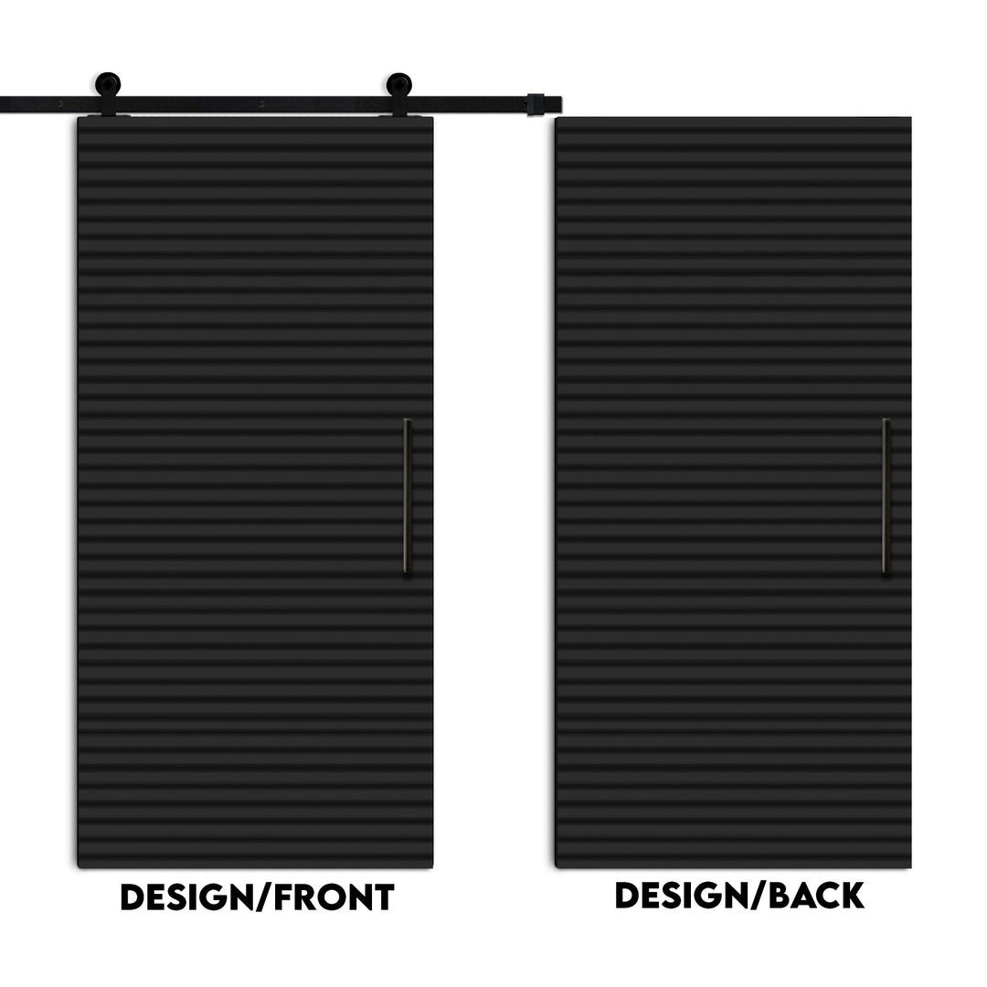 Fluted Wooden Sliding Barn Door With Horizontal Lines FWSB - 1385 - DoorDiscounter