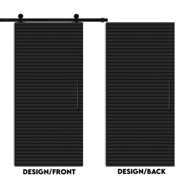 Fluted Wooden Sliding Barn Door With Horizontal Lines FWSB - 1385 - DoorDiscounter