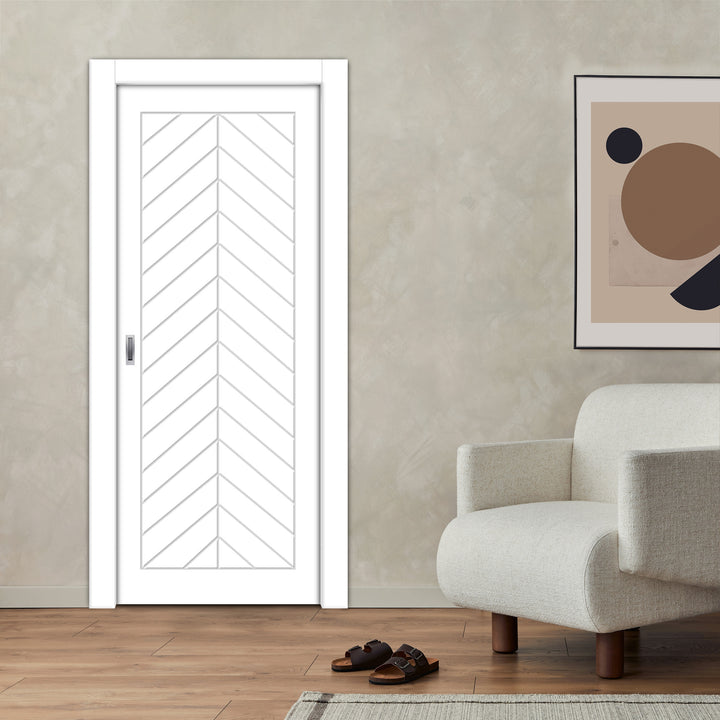 Flush Pocket Door With CNC Engraved Design FPED - 4142 - DoorDiscounter