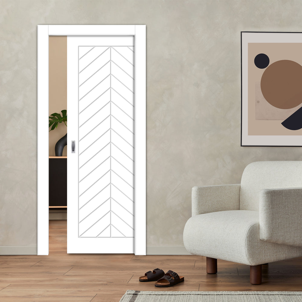 Flush Pocket Door With CNC Engraved Design FPED - 4142 - DoorDiscounter