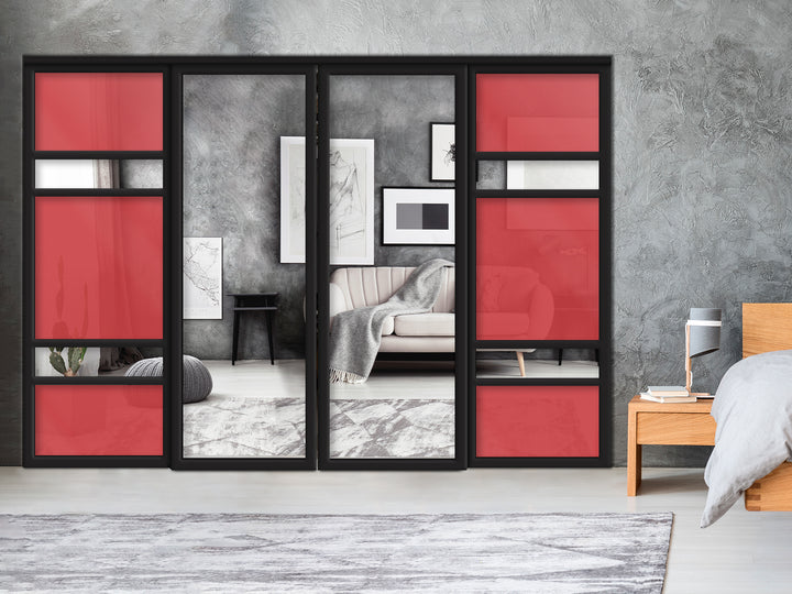Sliding Bypass Closet Door with Glass & Mirror Panel Inserts MBS4 -0553 - DoorDiscounter