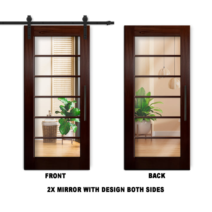 6 LITE SOLID WOOD SLIDING BARN DOOR WITH MIRROR PANEL SWSD - 1201 - DoorDiscounter