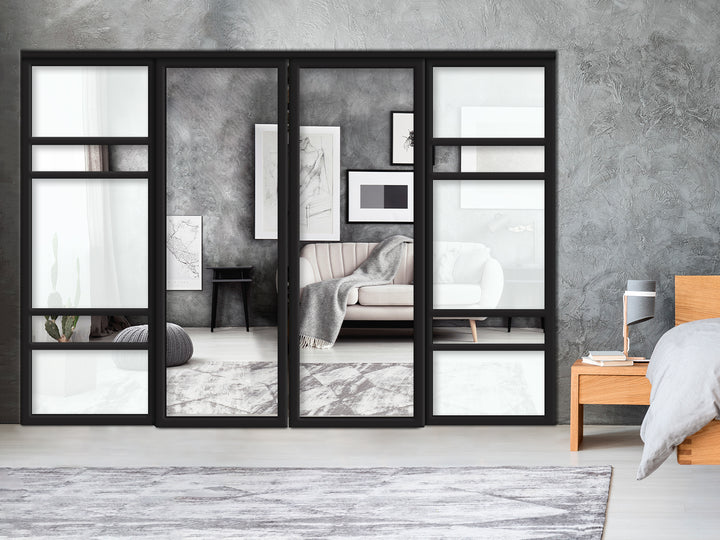 Sliding Bypass Closet Door with Glass & Mirror Panel Inserts MBS4 -0557 - DoorDiscounter