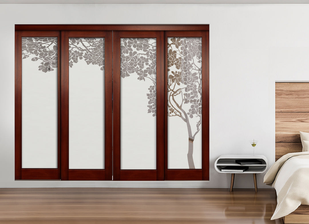 4 Leaf Sliding Bypass Closet Door with Frosted Panel Mec4 - 0204