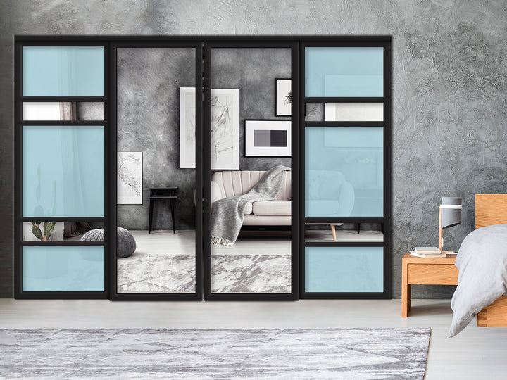 Sliding Bypass Closet Door with Glass & Mirror Panel Inserts MBS4 -0552 - DoorDiscounter