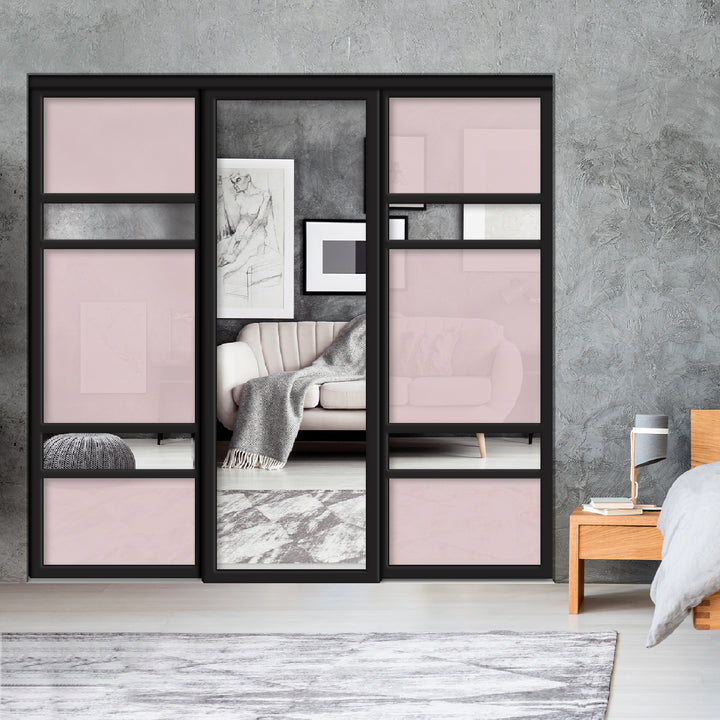 Sliding Bypass Closet Door with Glass & Mirror Panel Inserts MBSD - 0540 - DoorDiscounter