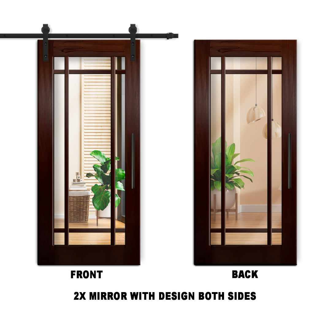 9 LITE SOLID WOOD SLIDING BARN DOOR WITH MIRROR PANEL SWSD - 1196 - DoorDiscounter