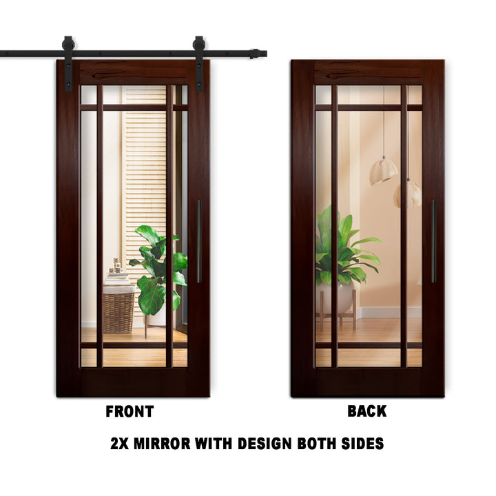9 LITE SOLID WOOD SLIDING BARN DOOR WITH MIRROR PANEL SWSD - 1196 - DoorDiscounter
