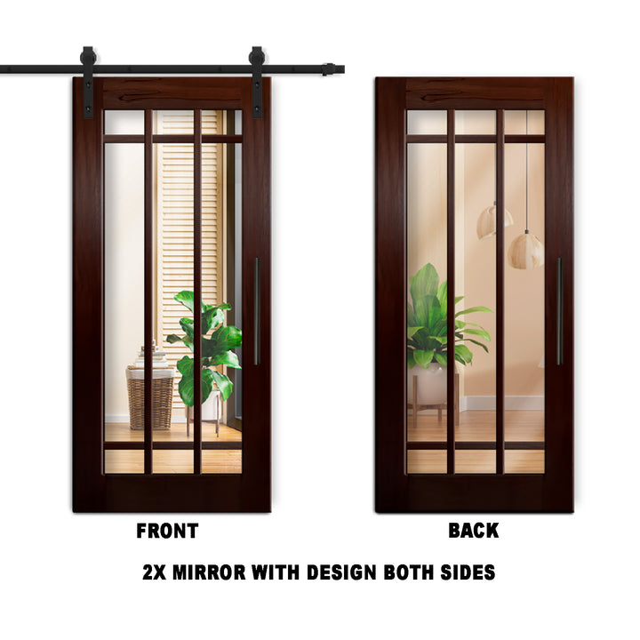 9 LITE SOLID WOOD SLIDING BARN DOOR WITH MIRROR PANEL SWSD - 1198 - DoorDiscounter