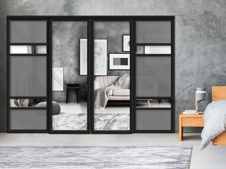 Sliding Bypass Closet Door with Glass & Mirror Panel Inserts MBS4 -0555 - DoorDiscounter