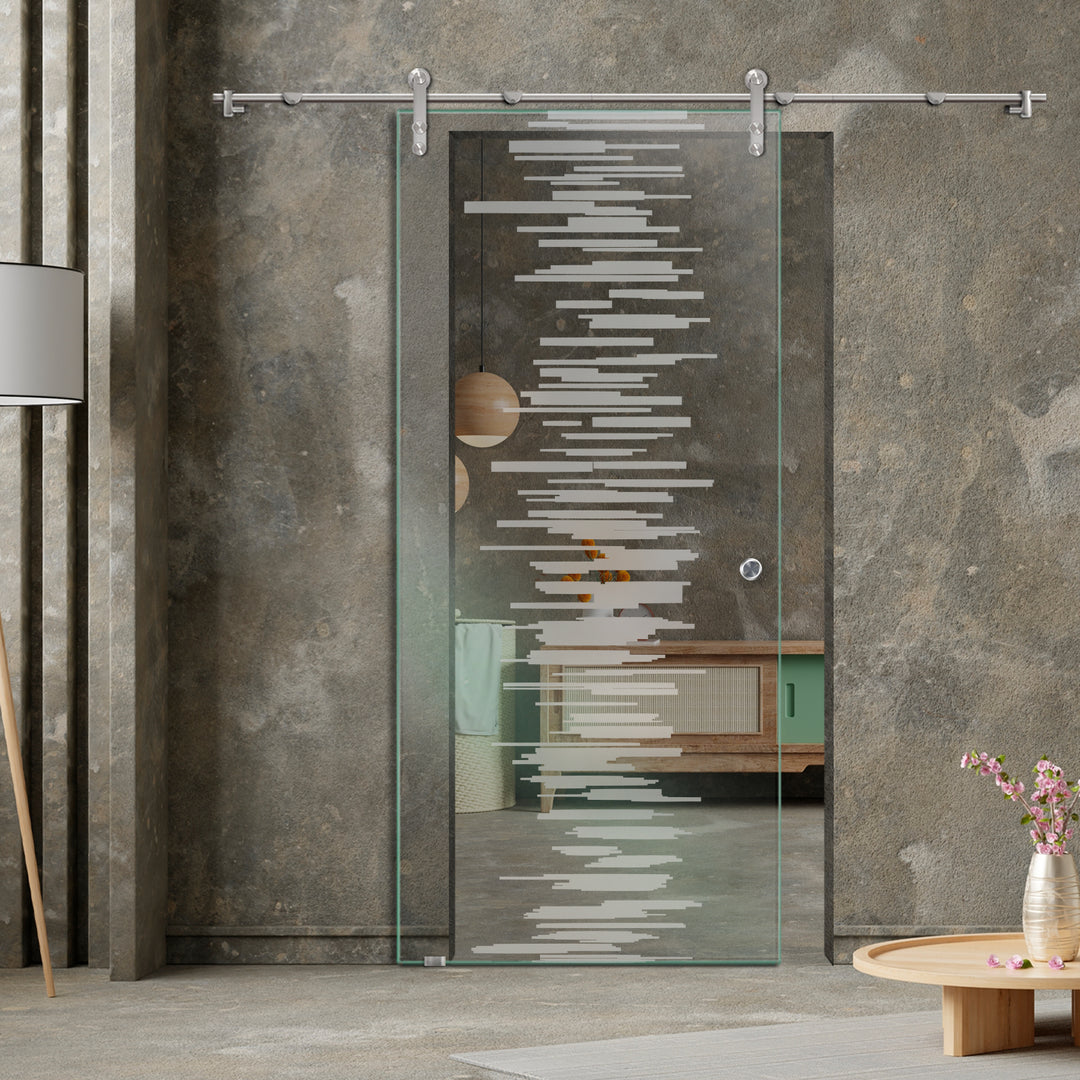 GLASS SLIDING BARN DOOR WITH DESIGN V1000 GSBD - 3214 - DoorDiscounter