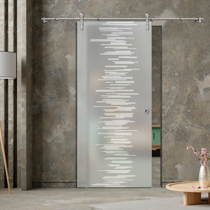 GLASS SLIDING BARN DOOR WITH DESIGN V1000 GSBD - 3214 - DoorDiscounter