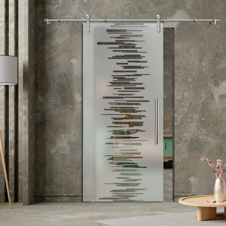 GLASS SLIDING BARN DOOR WITH DESIGN V1000 GSBD - 3214 - DoorDiscounter