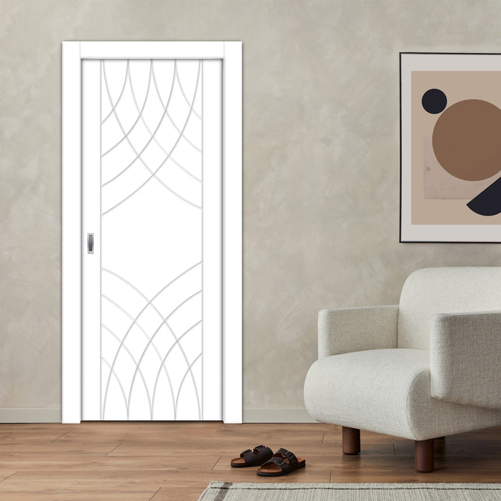Flush Pocket Door With CNC Engraved Design FPED - 4181 - DoorDiscounter