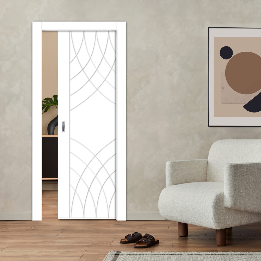 Flush Pocket Door With CNC Engraved Design FPED - 4181 - DoorDiscounter