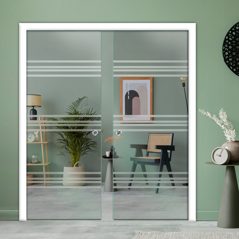 DOUBLE SLIDING POCKET GLASS DOOR WITH TRACK SYSTEM DPTS - 2625 - DoorDiscounter