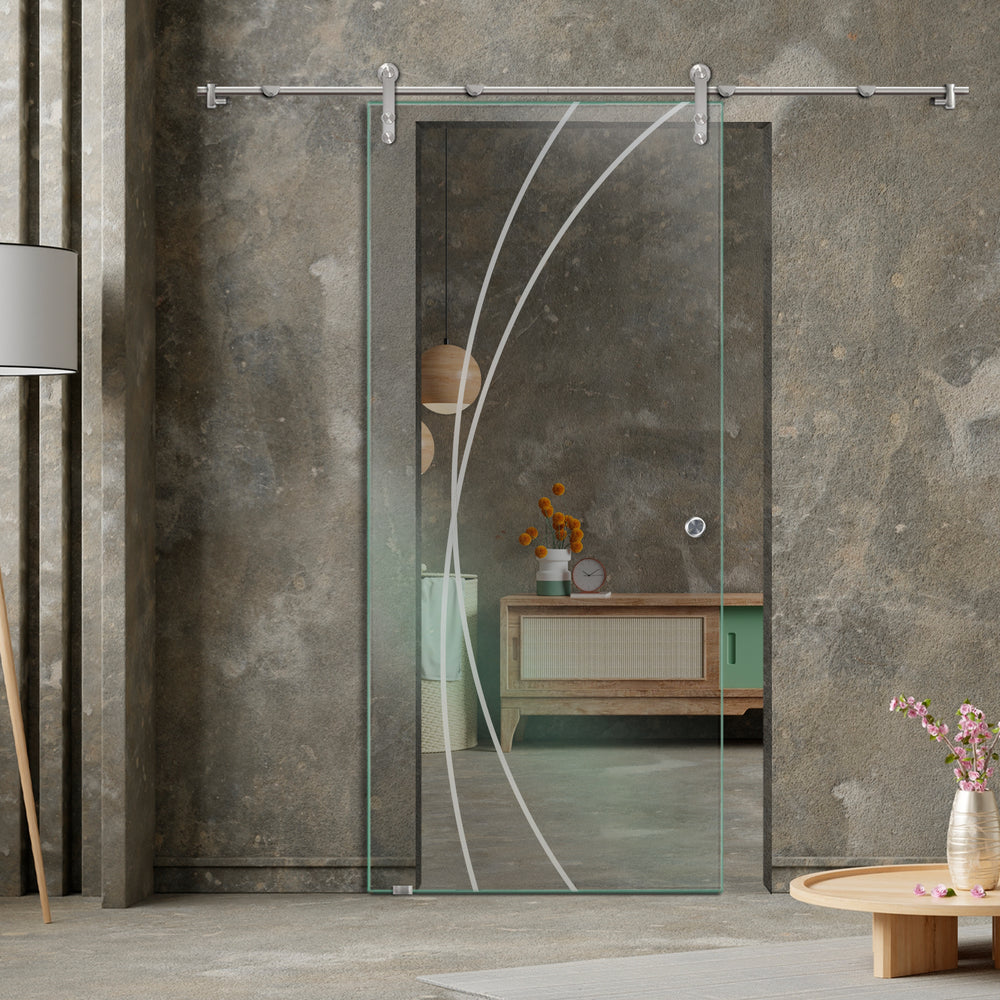 GLASS SLIDING BARN DOOR WITH DESIGN V1000 GSBD - 3216 - DoorDiscounter