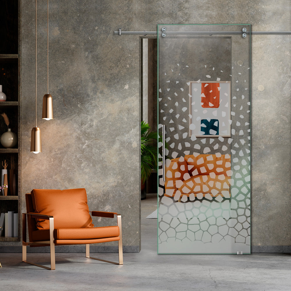 SLIDING GLASS BARN DOOR WITH FROSTED DESIGNS V2000 SGF1 - 0668 - DoorDiscounter