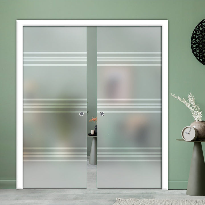 DOUBLE SLIDING POCKET GLASS DOOR WITH TRACK SYSTEM DPTS - 2625 - DoorDiscounter