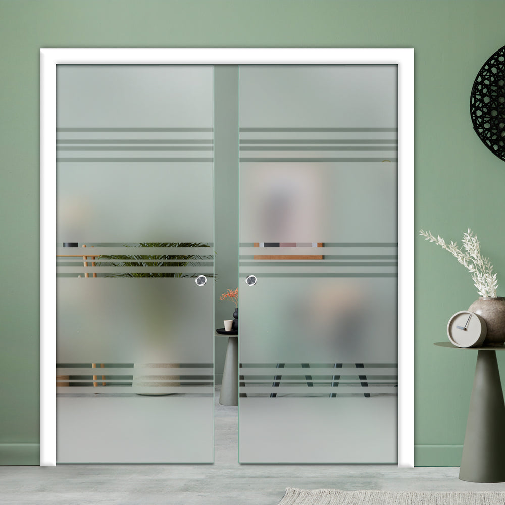 DOUBLE SLIDING POCKET GLASS DOOR WITH TRACK SYSTEM DPTS - 2625 - DoorDiscounter