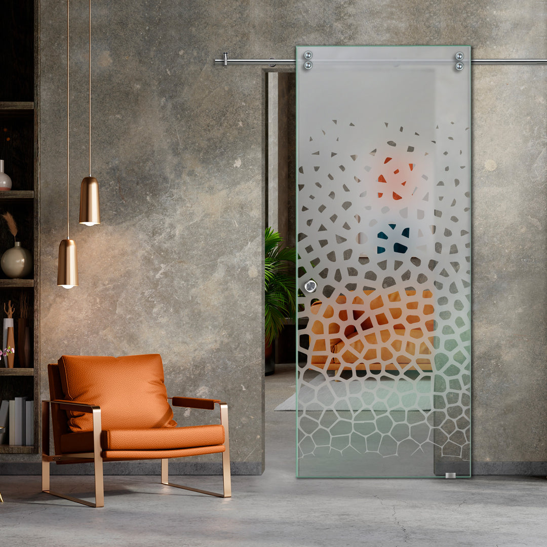 SLIDING GLASS BARN DOOR WITH FROSTED DESIGNS V2000 SGF1 - 0668 - DoorDiscounter