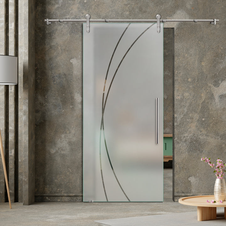 GLASS SLIDING BARN DOOR WITH DESIGN V1000 GSBD - 3216 - DoorDiscounter