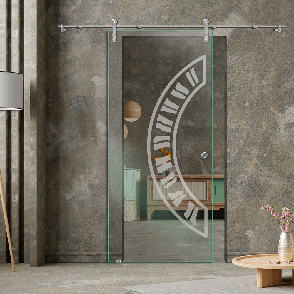 GLASS SLIDING BARN DOOR WITH DESIGN V1000 GSBD - 1444 - DoorDiscounter