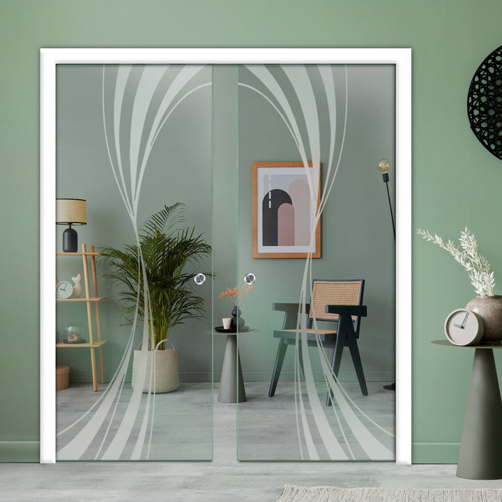 DOUBLE SLIDING POCKET GLASS DOOR WITH TRACK SYSTEM DPTS - 2633 - DoorDiscounter